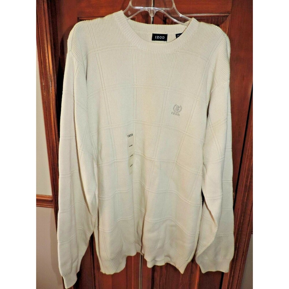 IZOD Sweater Beige Crew Neck Cotton Long Sleeves Mens Size XL NEW